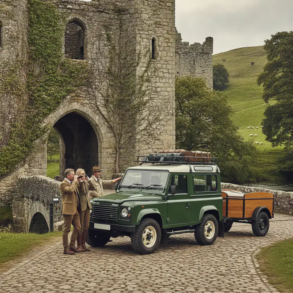 EnglishRoads Tours professional guiding vehicle near an English landmark
